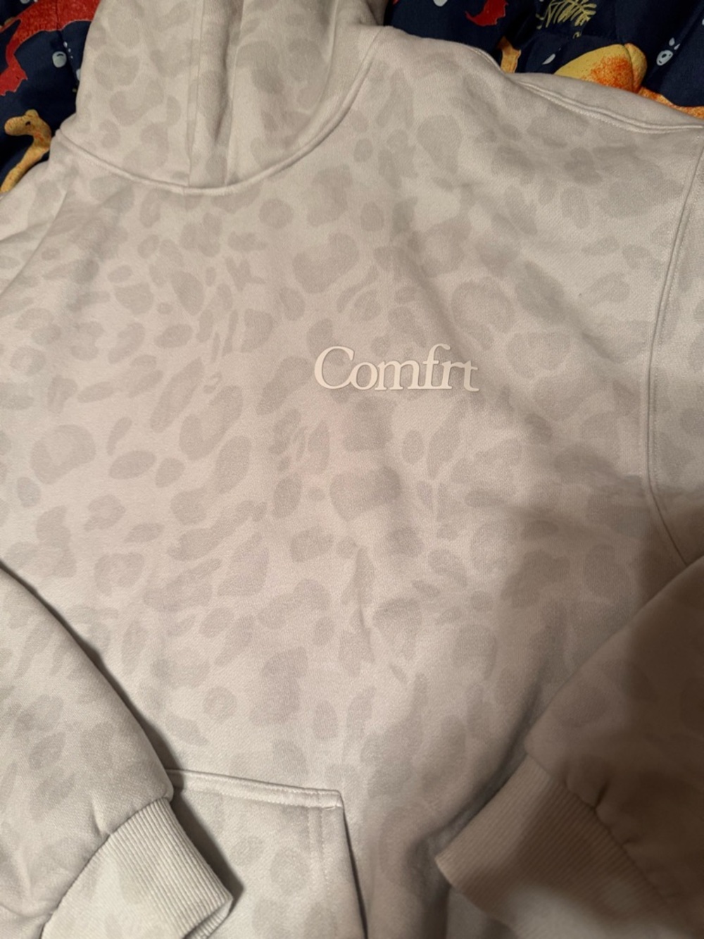 Comfort Embossed Leopard Print Pullover Hoodie - Cream